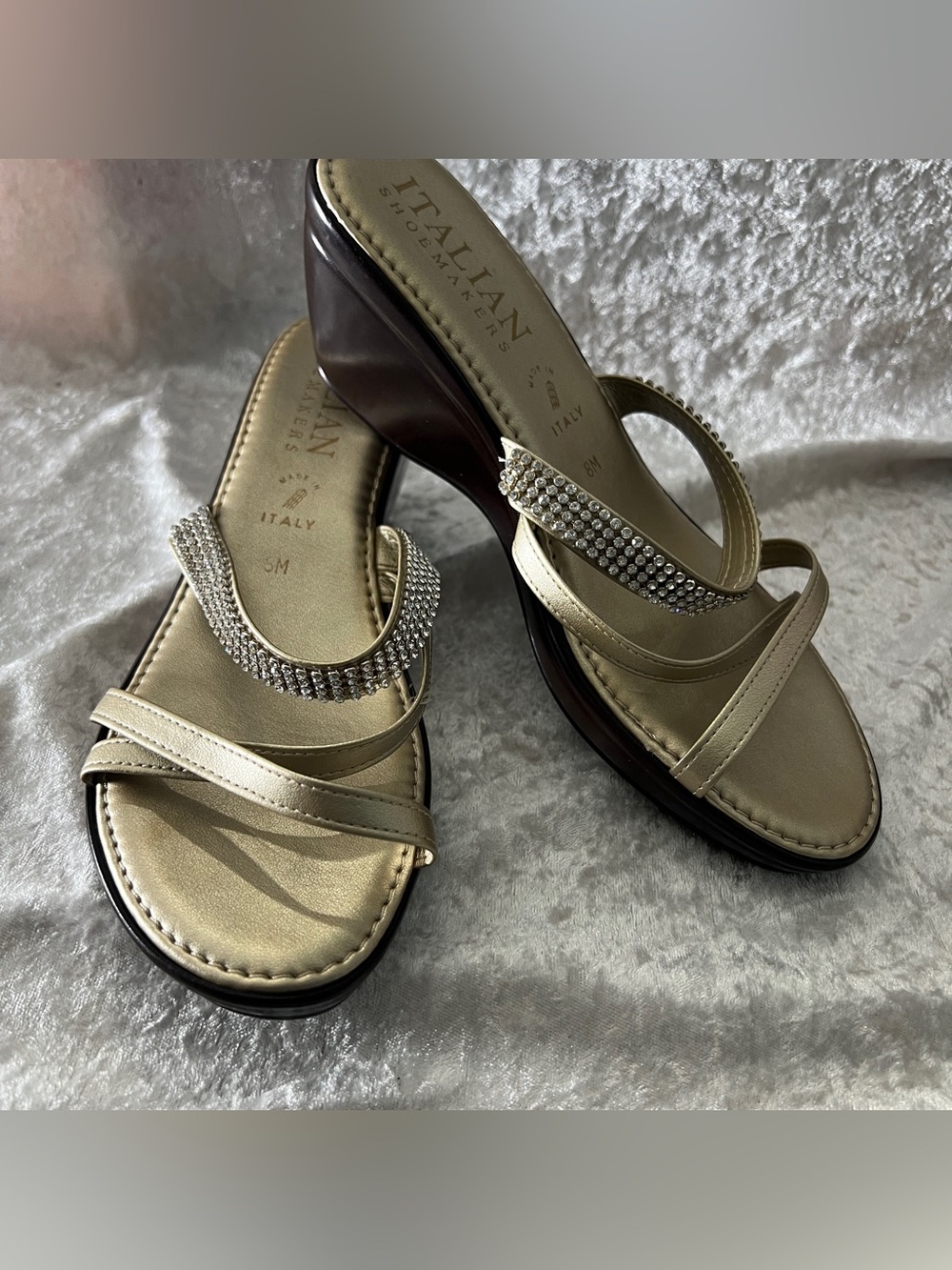Italian Shoemakers Gold Rhinestone Wedge Sandals - Women